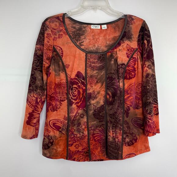 CATO Brown Orange Sheer Burnt Velvet Floral Paisley Fairycore Y2K Size Large - Picture 1 of 14